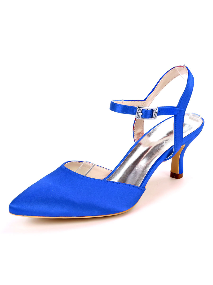 Zapatos de Fiesta | Zapatos de novia de satén 6cm Zapatos de Fiesta Zapatos Azul francia de tacón de kitten Zapatos de boda de puntera puntiaguada - RF48017
