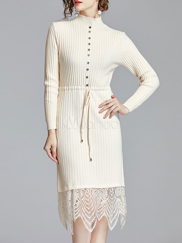 Vestido de punto de mujer Encantador con cuello alto de manga larga en capas  - Milanoo.com