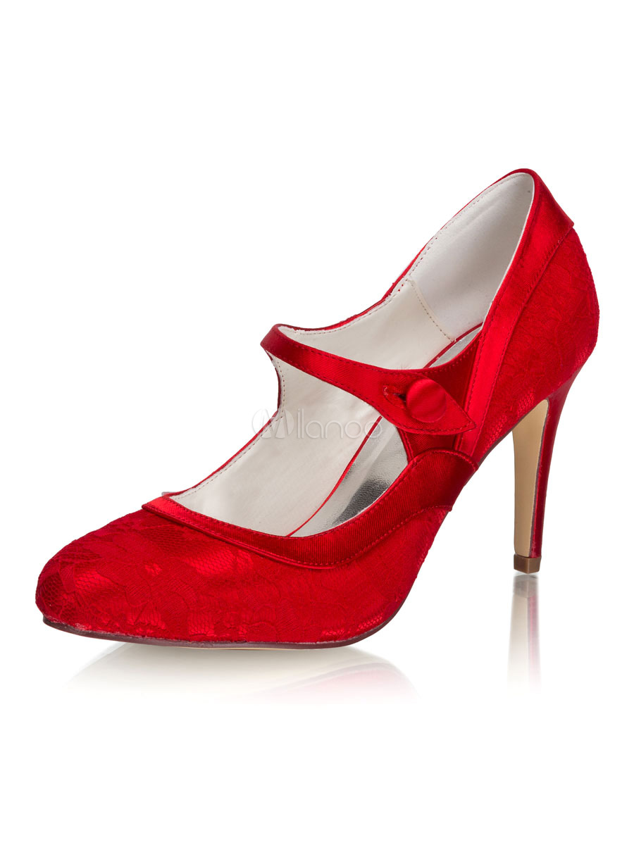 Scarpe da sera vintage con tacco alto Mary Jane Scarpe da sera rosse con  punta tonda - Milanoo.com