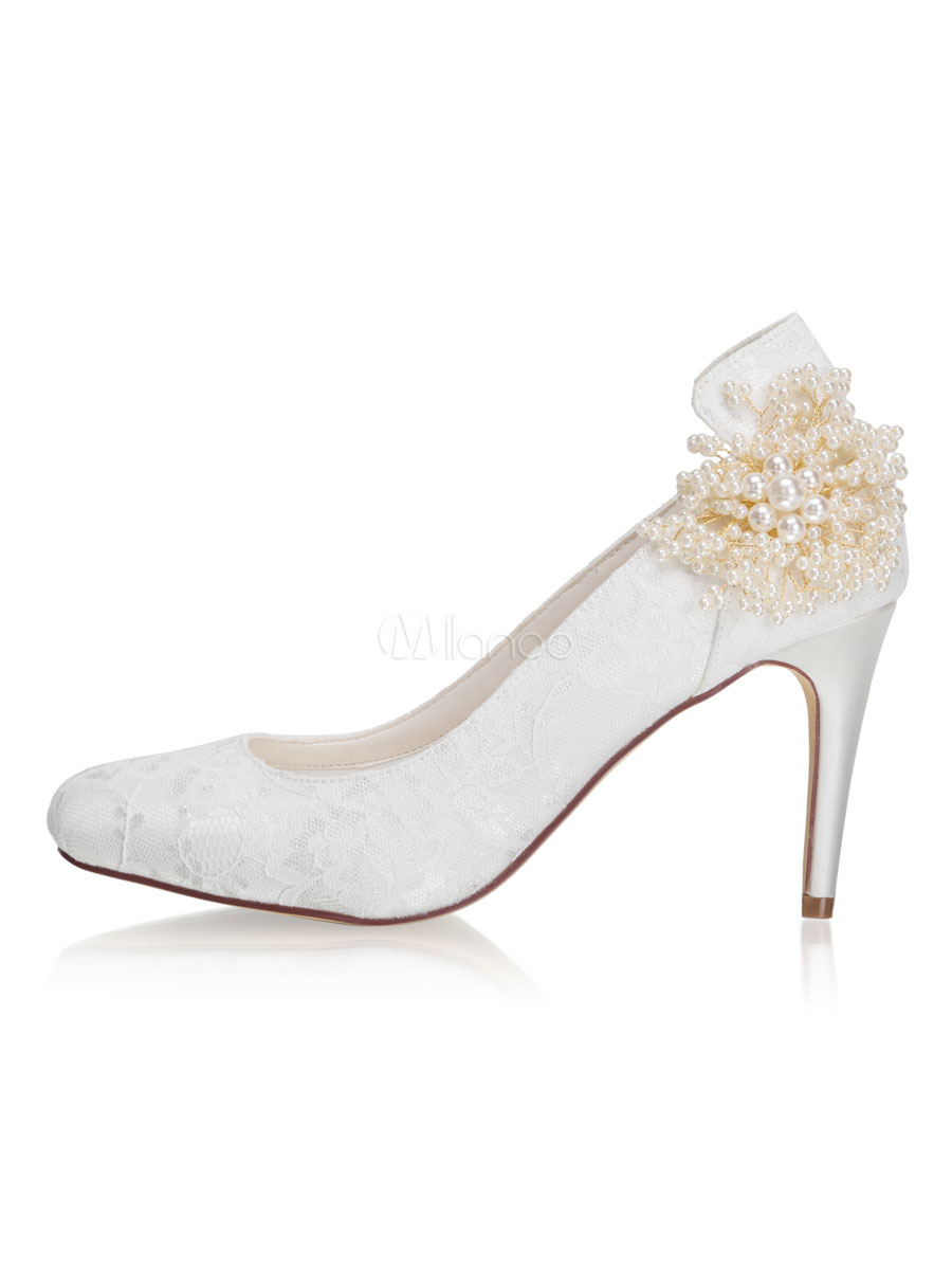 Women's Wedding Shoes Rhinestone Pearl Stiletto Pointed Toe Bridal Shoes