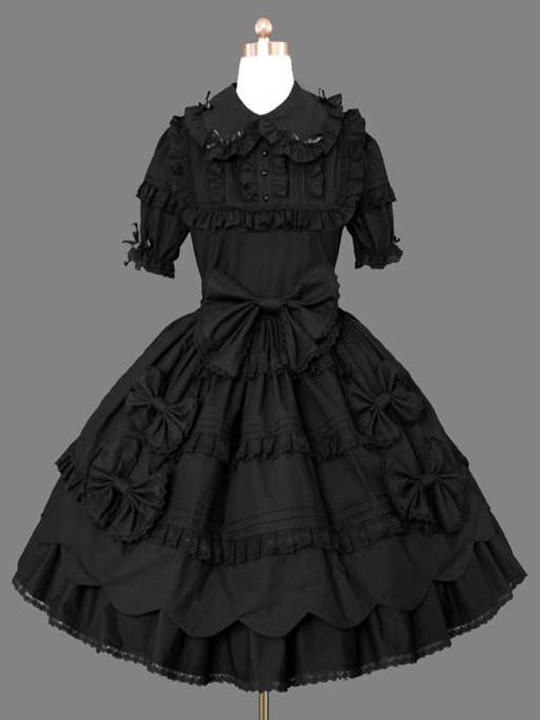 Gothic Lolita Casual Black Dress Short Sleeve Cotton Blend Lolita Dress -  Lolitashow.com