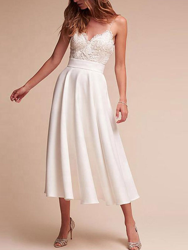 Mariage Robes de mariée | Robe de mariée simple à bretelle zip ou laçage sur dos jupe plissé robe de mariage - QF07874