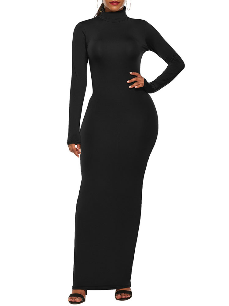 Long Bodycon Dresses High Collar Maxi Dress For Women - Milanoo.com
