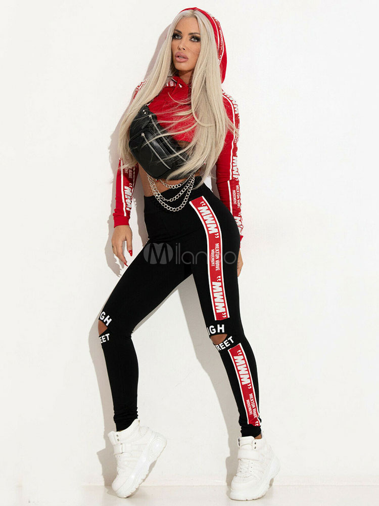 Two Piece Sets Logo Color Block Tracksuit Cropped Hoodie With Pants ...