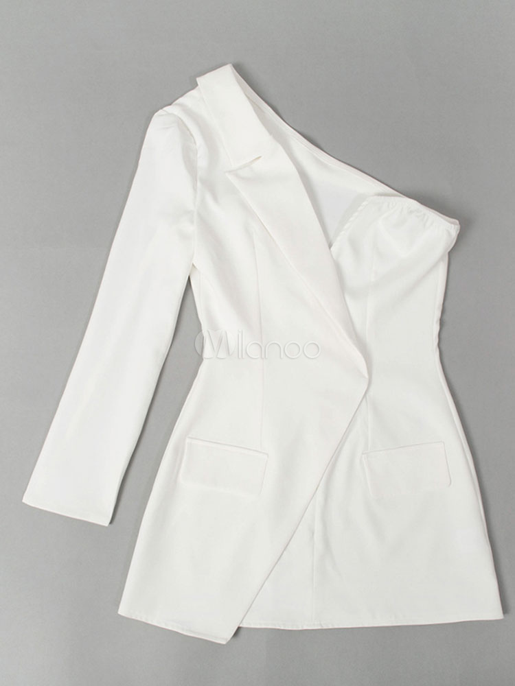 Robe Moulante Blanche Robe Blazer Une épaule Robe Fourreau Sexy 