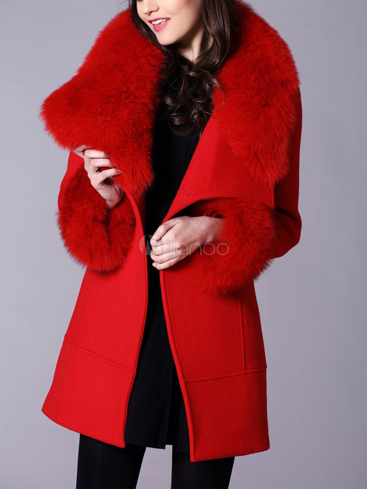 Coat For Woman Faux Fur Retro Black Woolen Coat - Milanoo.com