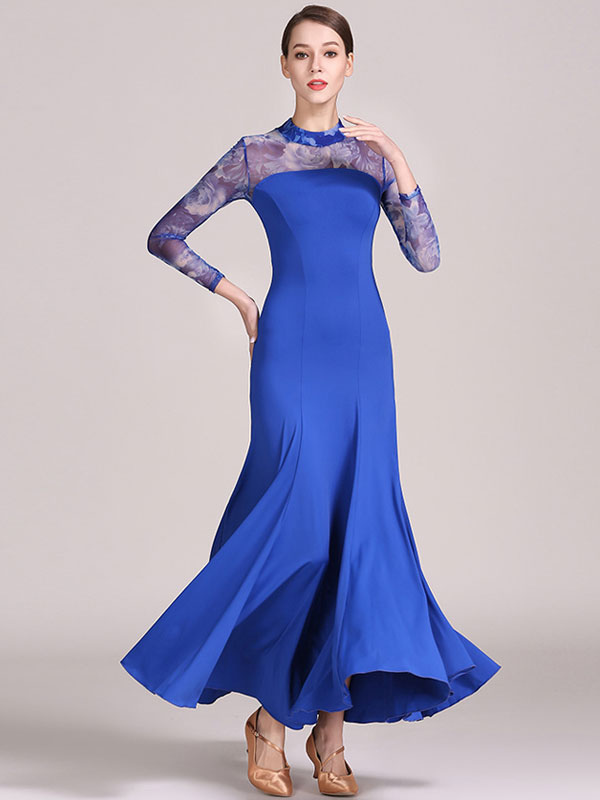 Ballroom Dance Costumes Floral Print Silk Ruffle Dress Women Dance Dress