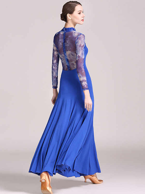 Ballroom Dance Costumes Floral Print Silk Ruffle Dress Women Dance