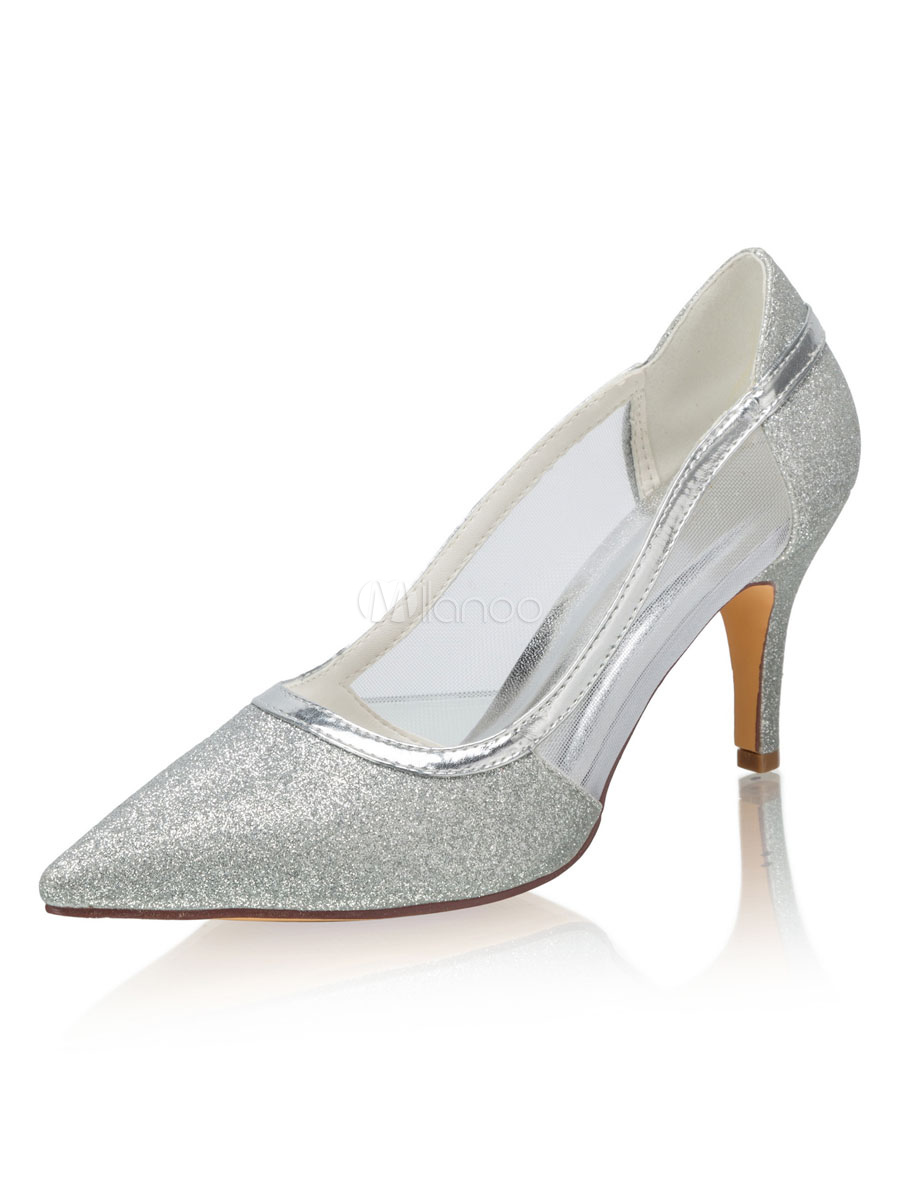 silver glitter bridal shoes