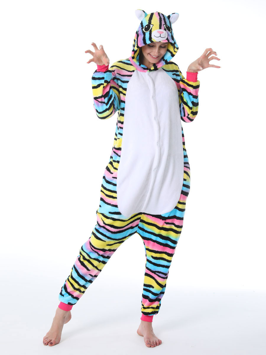 Kigurumi Onesie Pajamas Rainbow Cat Easy Toilet for Adult Winter Sleepwear  Animal Costume Halloween 