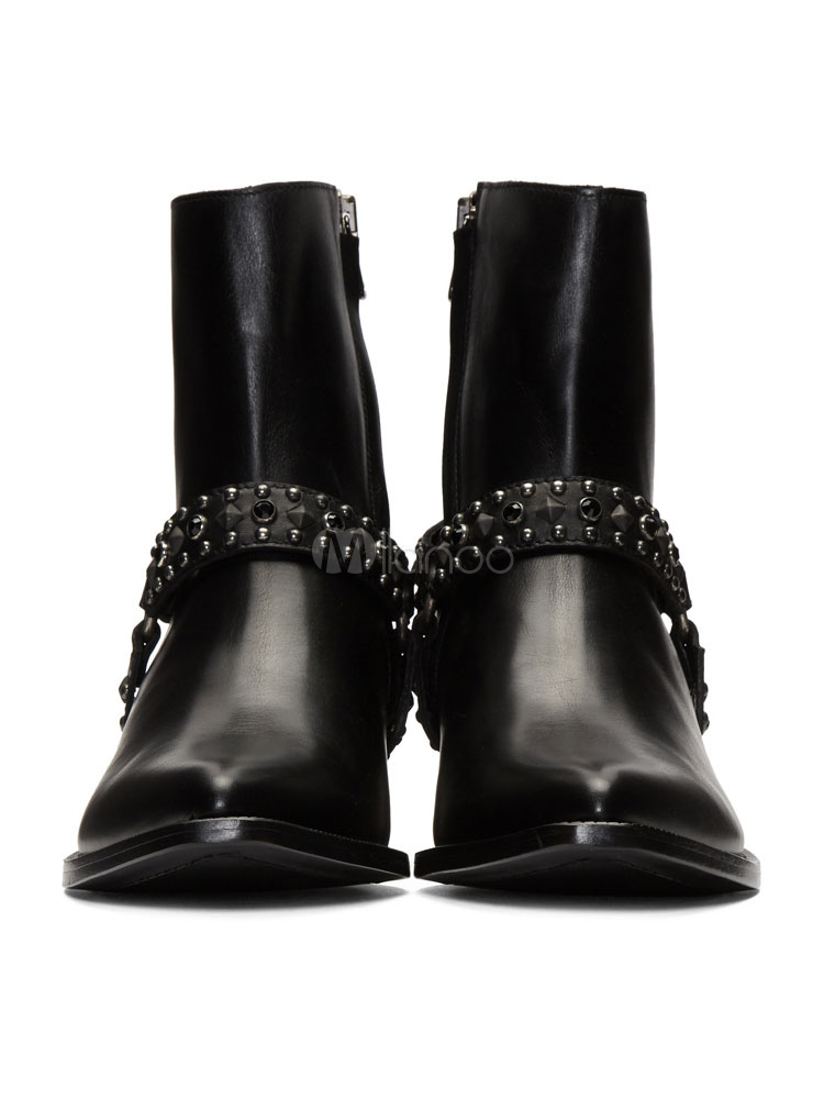 cowhide leather flat heel boots
