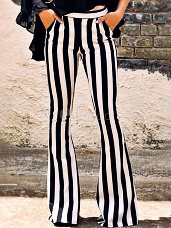 high waisted striped flare pants
