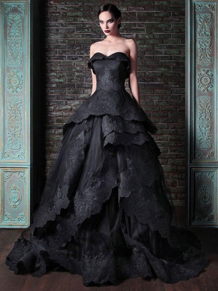 Gothic Wedding Dresses Satin Fabric Princess Silhouette Sleeveless ...