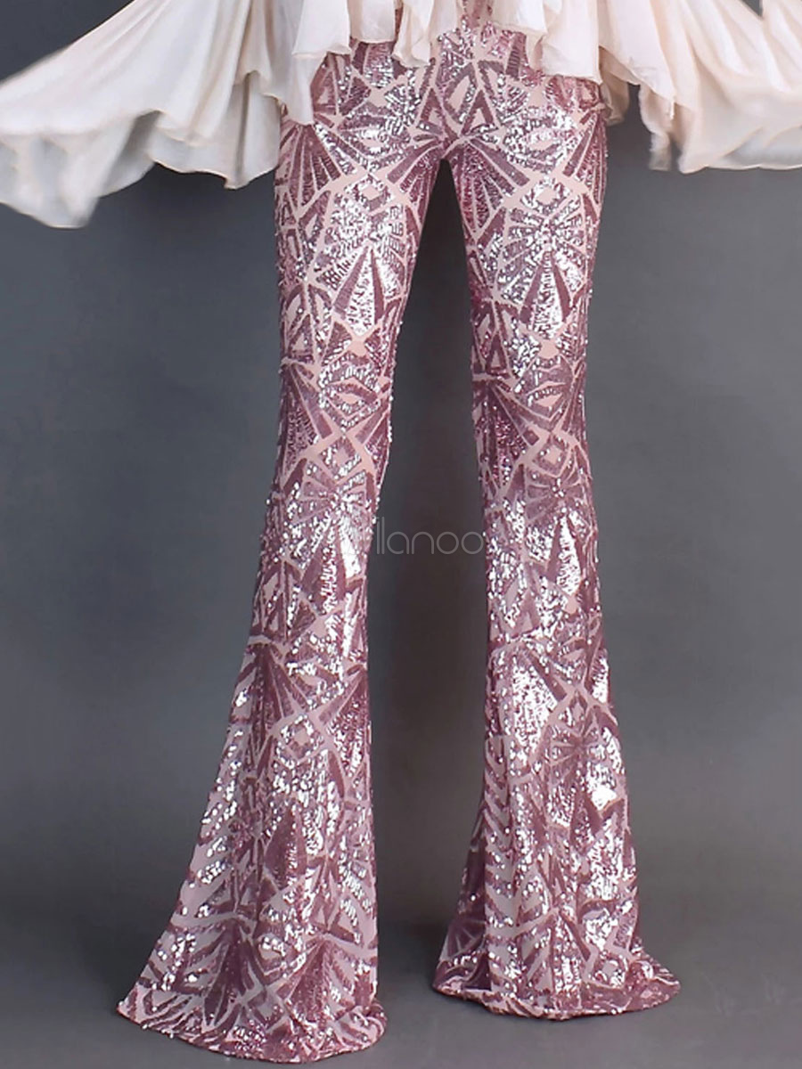 pink sequin flare pants