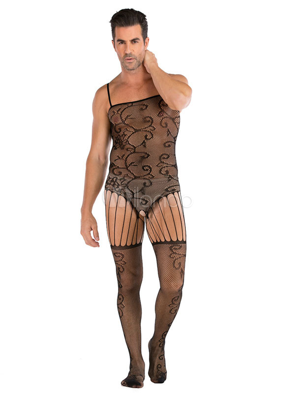 Men S Sexy Sheer Bodystockings Jacquard Crotchless Men S Lingerie For Bedroom Milanoo Com