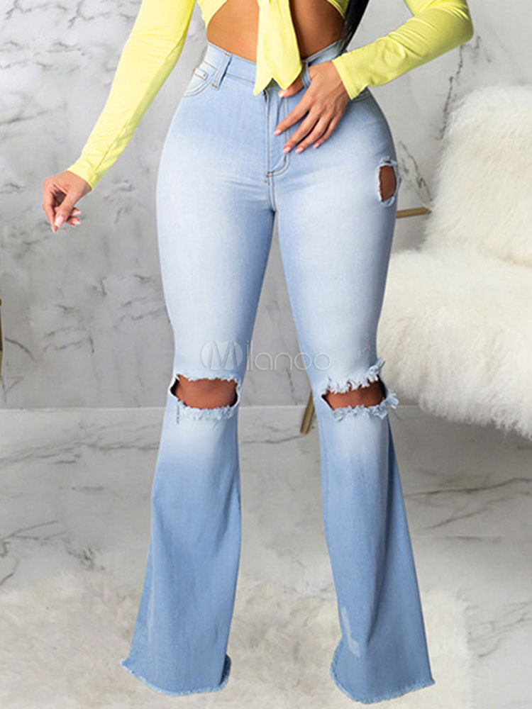 high waisted ripped flare jeans
