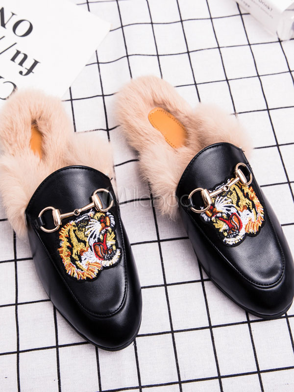 faux fur backless loafers