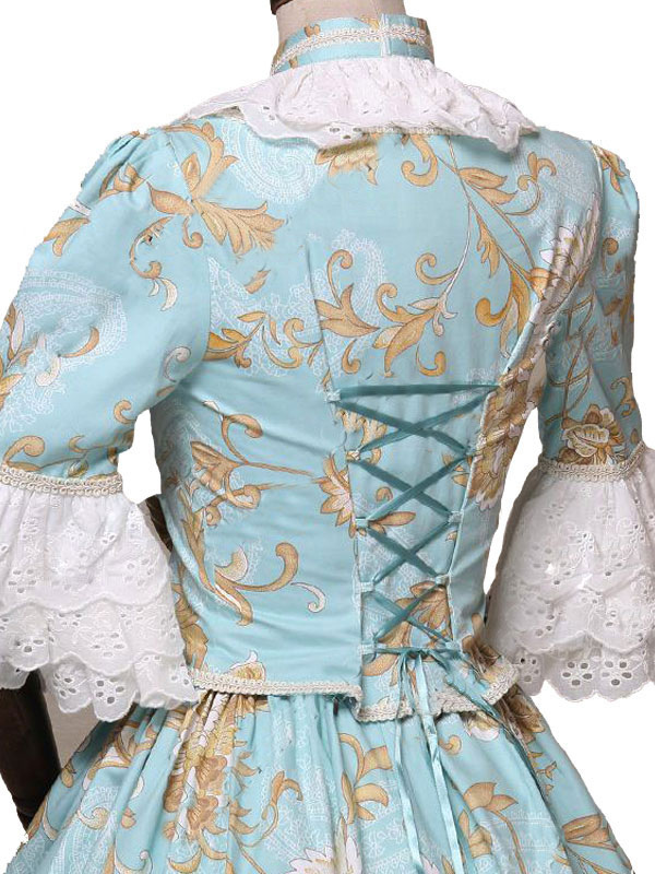 Costumes Costumes Victorian Dress Costume Womens Light Sky Blue Rococo Retro Floral Print 4299