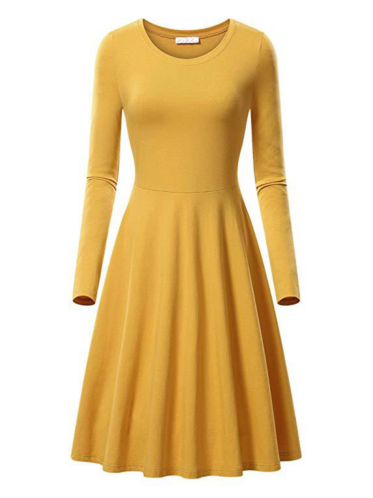 Moda Mujer Vestidos | Vestido Medio Rockabilly Alineada de la vendimia 1950 cuello de la joya de la mujer larga de las mangas - TM77268