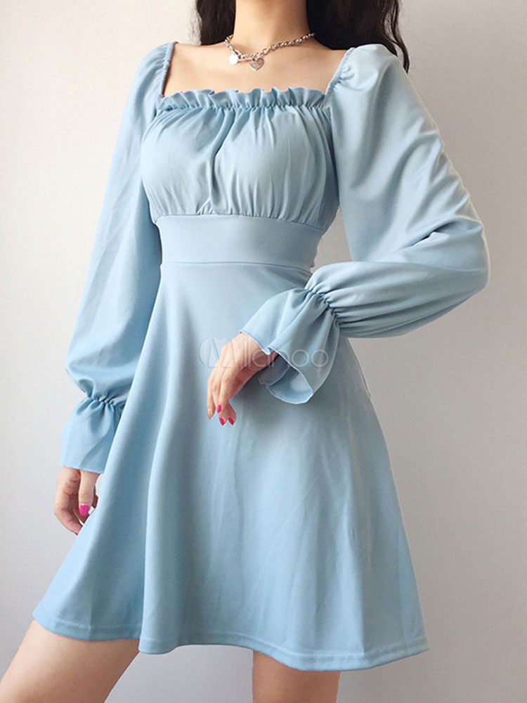 light blue square neck dress