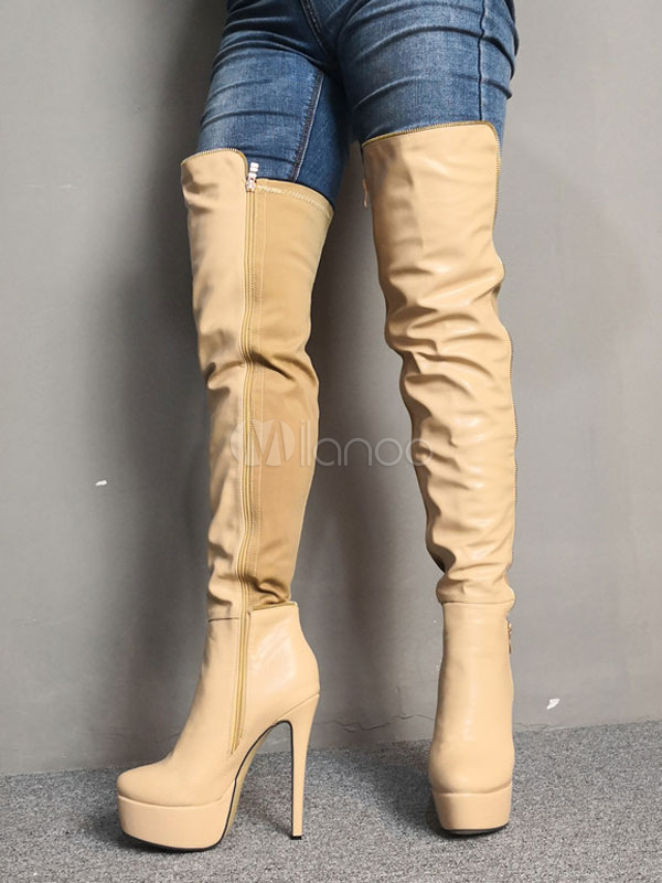 flat platform thigh high boots