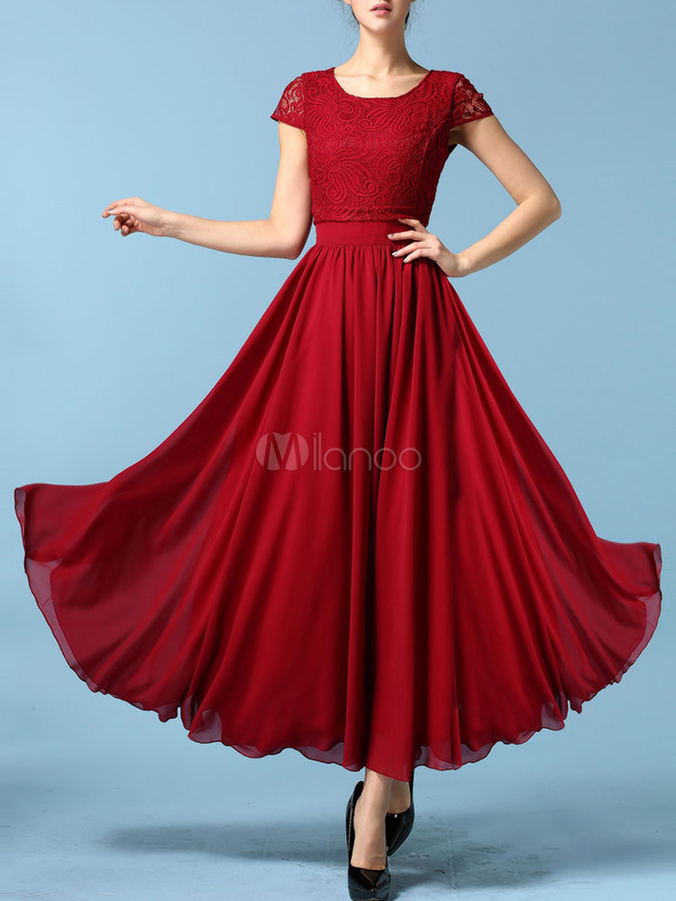 red maxi dress short sleeve