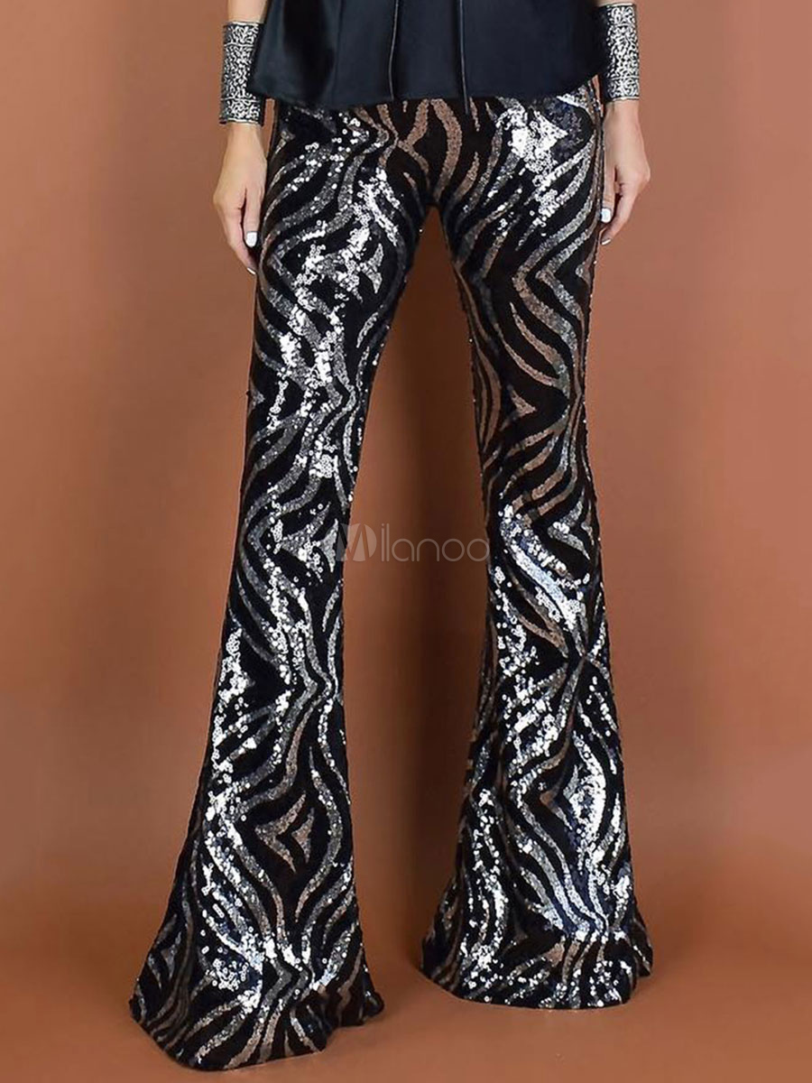 black sequin bell bottom pants