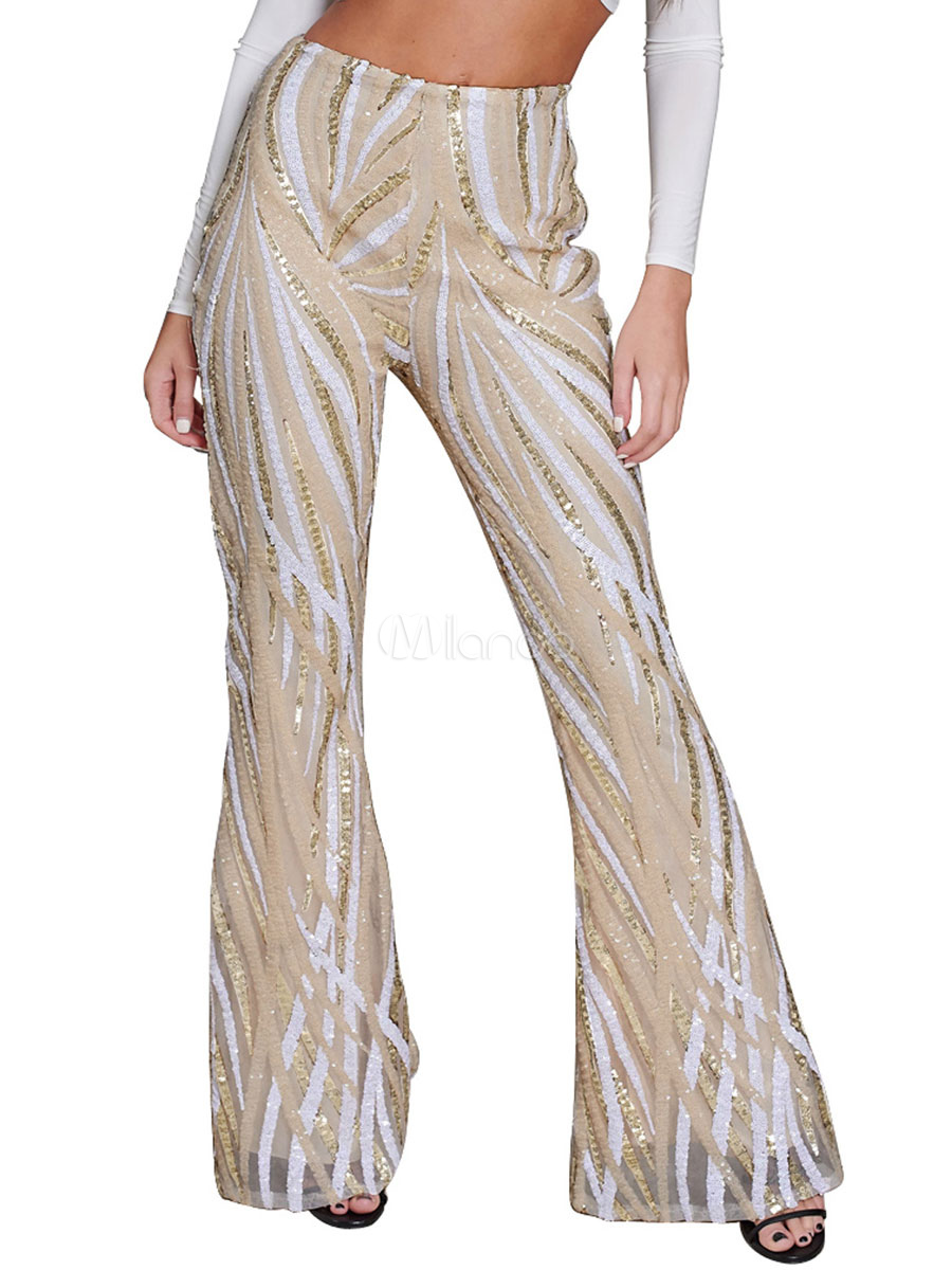 Sequin Bell Bottom Pants 70s Disco High Waist Flare Pants - Milanoo.com