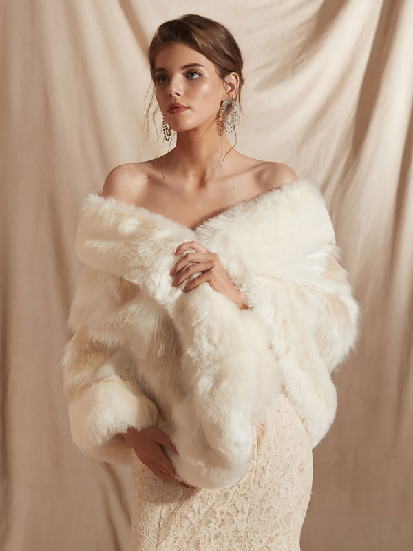 Women's Clothing Outerwear | Wedding Wraps White Sleeveless Faux Fur Bridal Cover Ups - TR42604