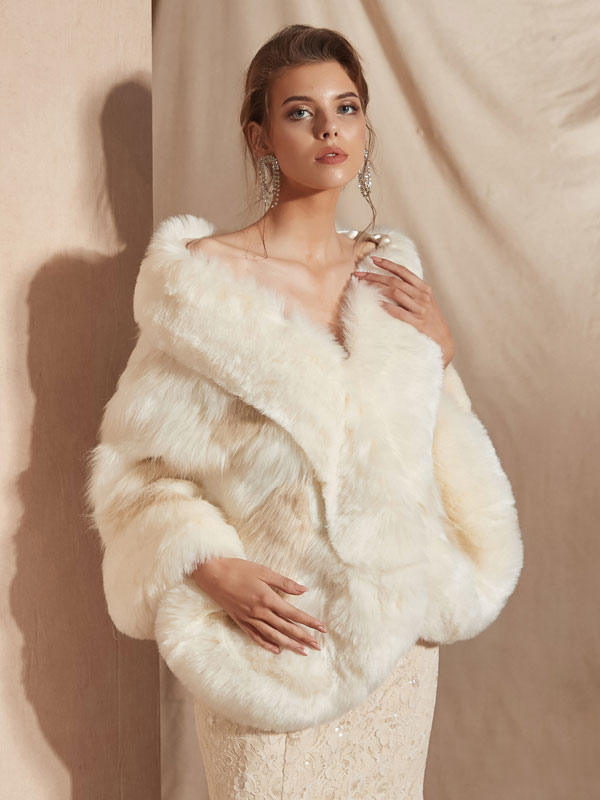 Women's Clothing Outerwear | Wedding Wraps White Sleeveless Faux Fur Bridal Cover Ups - TR42604