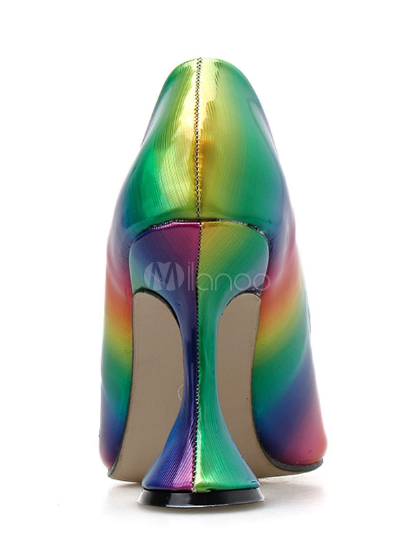 Escarpins à imprimé arcenciel pour femmes Bout pointu Color Block Goblet Heel Shoes