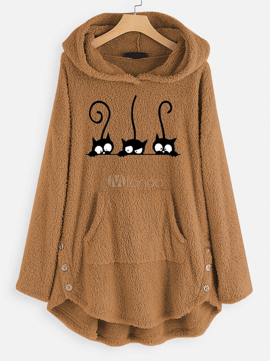 Oversized Hoodie Woman Long Sleeves Cat Pockets Teddy Bear Hooded ...