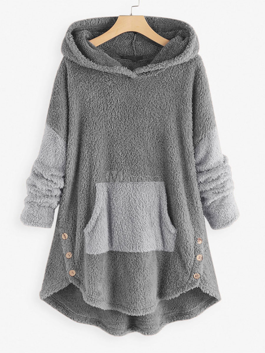 Women Oversized Hoodie Two Tone Pockets Teddy Bear Hooded Sweatshirt ...