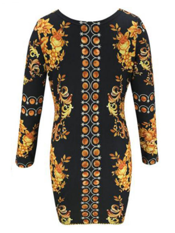 Robes moulantes noires Robe crayon imprimée à manches longues et col