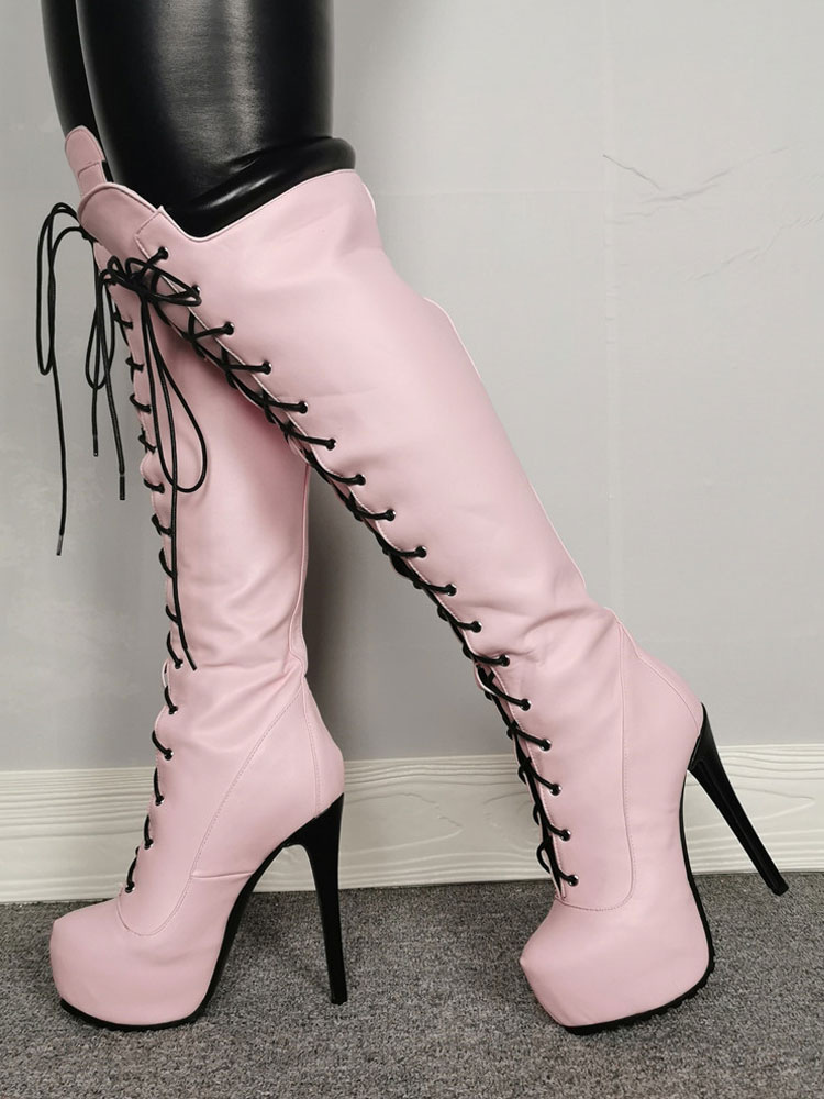 light pink heel boots