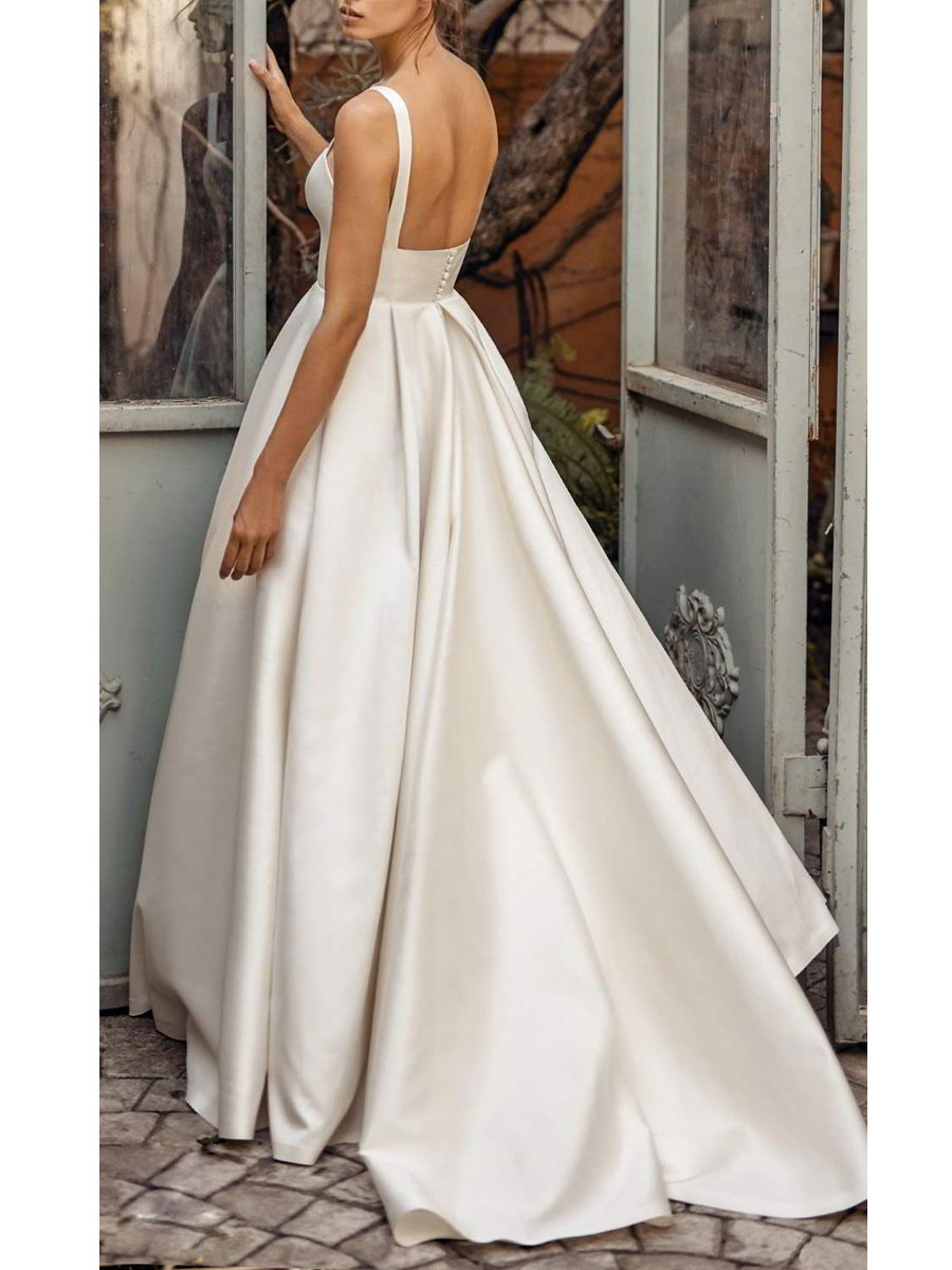 Abito Da Sposa Vintage Con Scollo Quadrato Senza Maniche In Vita Naturale In Raso Con Strascico Milanoo Com