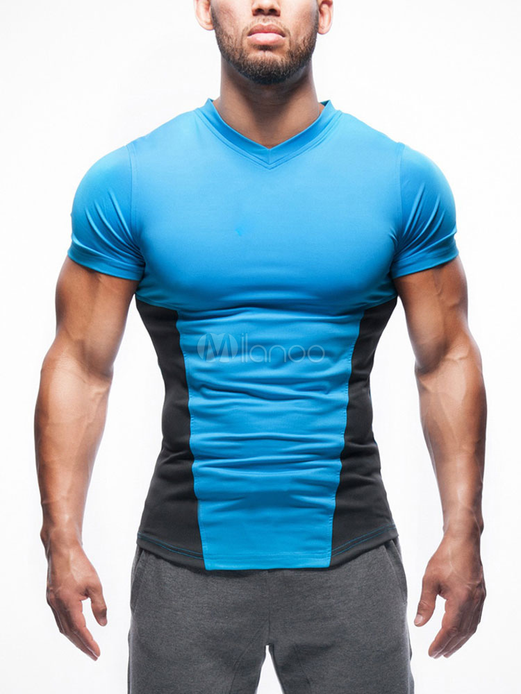 Men's T Shirt Two Tone Round Neck Short Sleeve Slim Fit Activewear ...