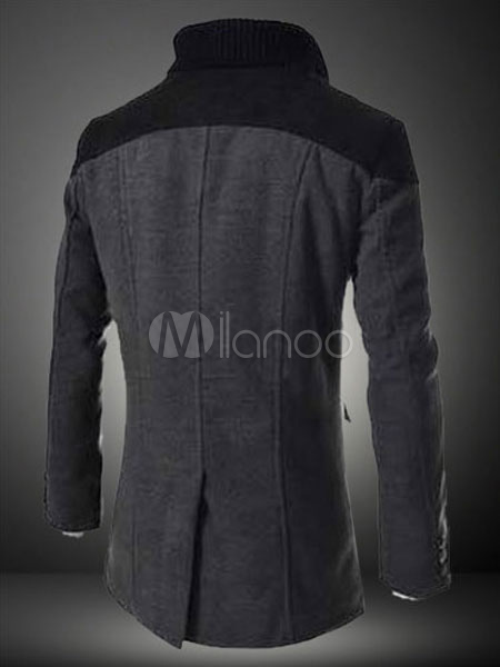 Men Pea Coat Grey 2021 Trench Coat Turndown Collar Long Sleeve Double ...