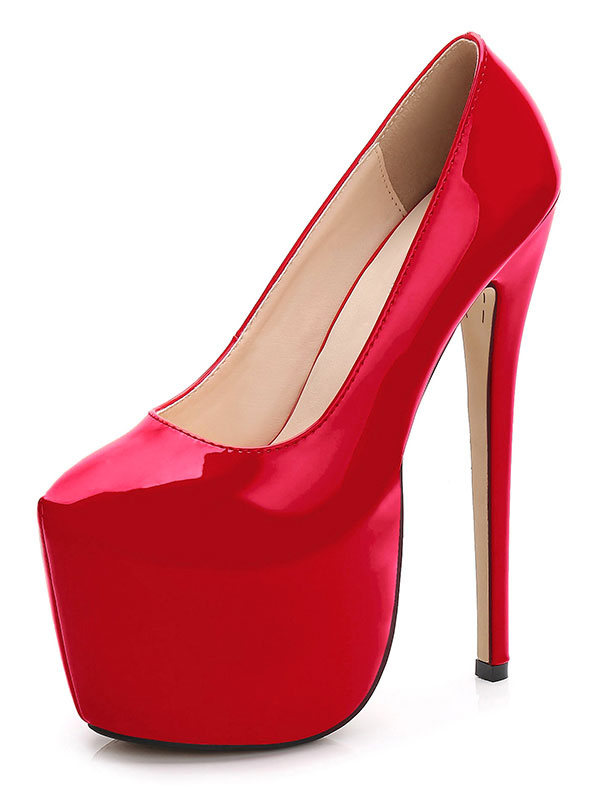 Red Sexy Shoes Women Platform Heels Almond Patent Sky High Slip On ...