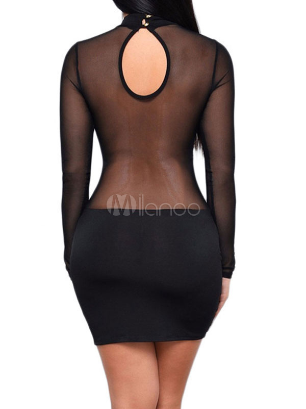 Sexy Club Dress Long Sleeve Shaping Sheer Bodycon Dress
