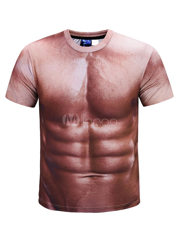 男の夏のTシャツ 3Dプリント 筋肉Tシャツ 半袖 カジュアル プラスサイズ ハーフスリーブ Milanoo.jp