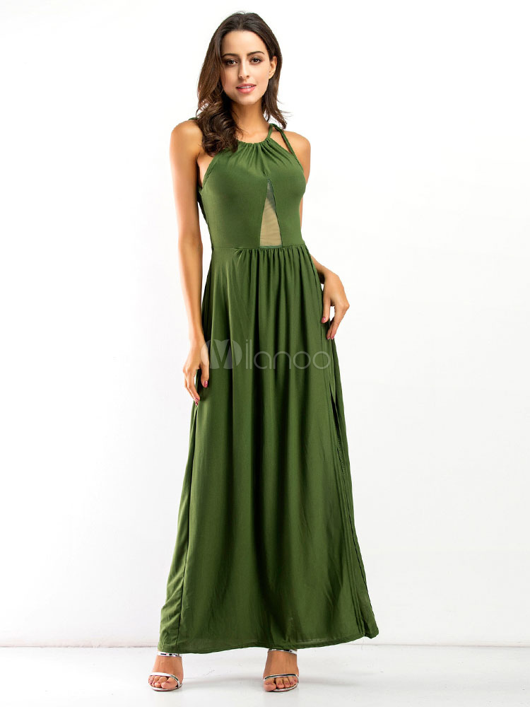 Backless Maxi Dress Straps High Split Elegant Evening Dress - Milanoo.com