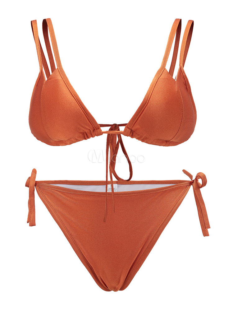 Sexy Thong Bikini Swimwear Knotted Wireless String Metallic Bikini