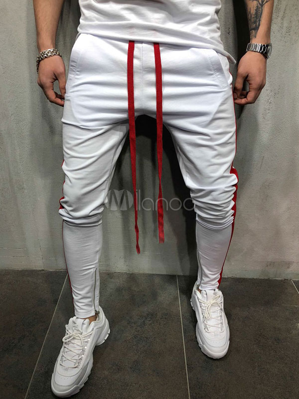 スキニーレッグパンツジッパー2トーンドロップクロッチメンズジョガーパンツ Milanoo Jp