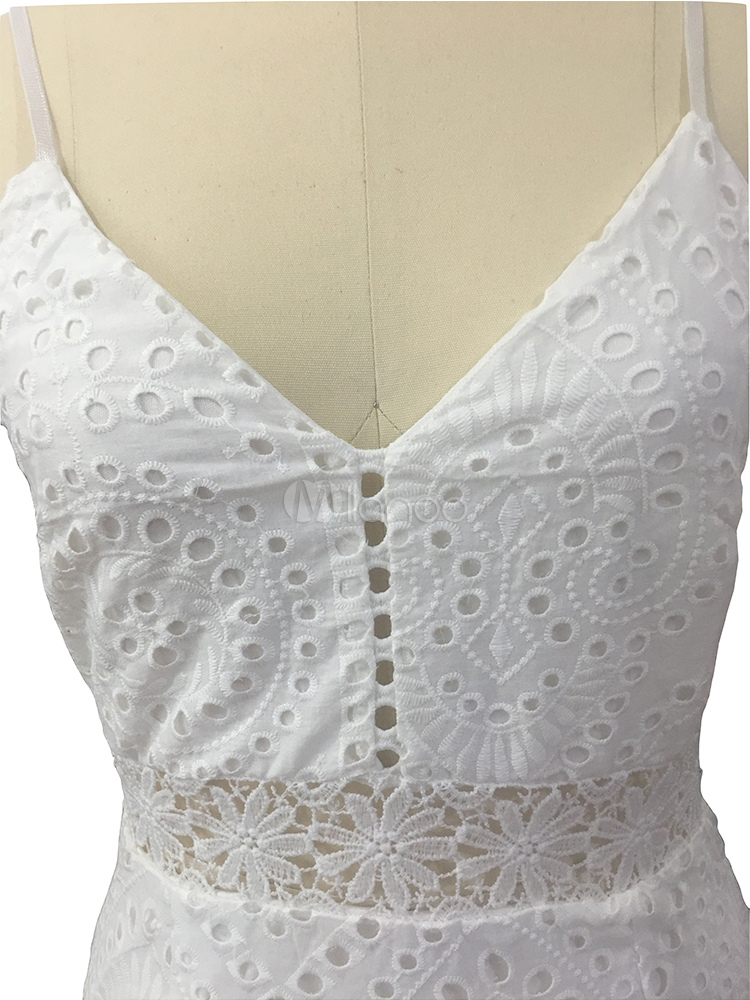 White Bodycon Dress Straps Lace Cut Out Sleeveless Summer Dress ...