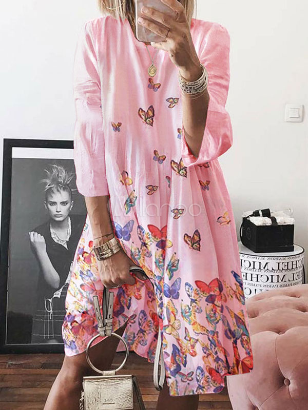 Summer Dress Blue Jewel Neck Animal Print beach dress