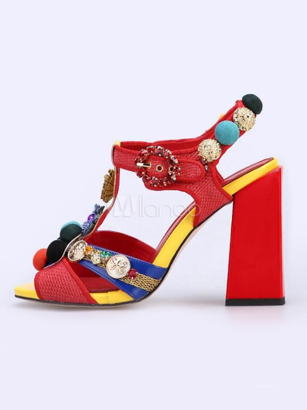 Type Femmes Ouvert Rouge De Pom 2019 Talon Haut Poms T Bout Strasss Chaussures Avec Fête 29YEHDeWI