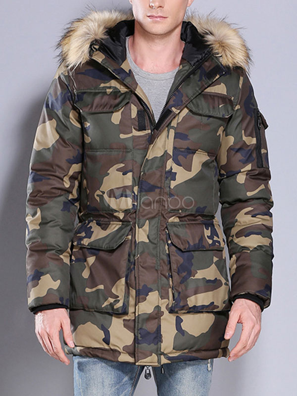 camo jacket with fur hood mens