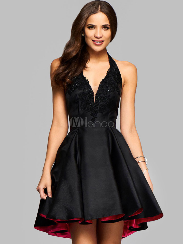 black fitted flare dress