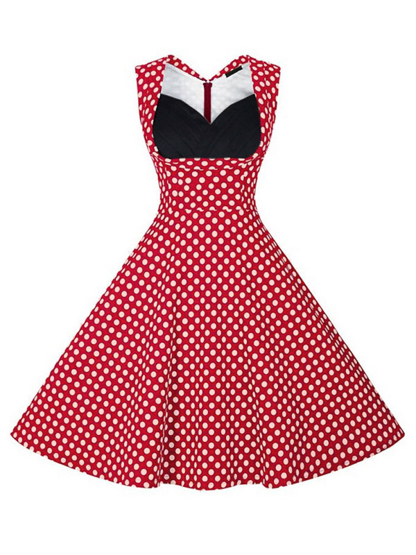 Red Polka Dot Slim Fit Vintage Dress For Women - Milanoo.com